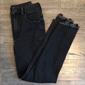 Express high rise ankle length jeans fringed SZ 0